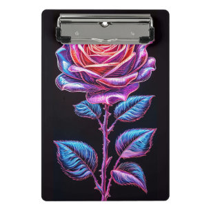 Mini Porte-bloc Illustration de fleur de rose néon vibrant