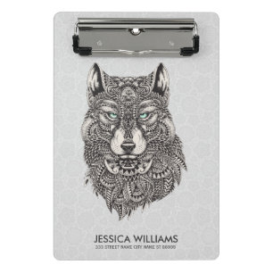 Mini Porte-bloc Illustration Green Eyed Ornate Wolf