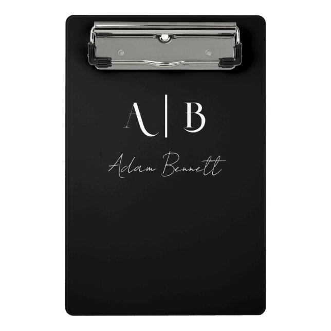 Mini Porte-bloc Initiales de monogramme personnalisé moderne noir (Devant)