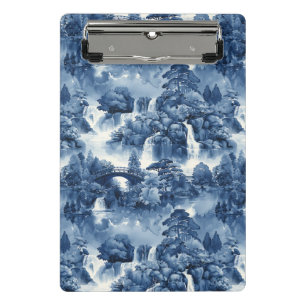 Mini Porte-bloc Jardin d'eau japonais en porcelaine blanche bleue