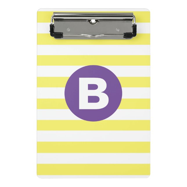 Mini Porte-bloc Jaune Ensoleillé Rayé Monogramme Violet (Devant)