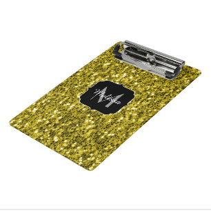 Mini Porte-bloc Jaune or foncé faux paillettes scintillent Monogra
