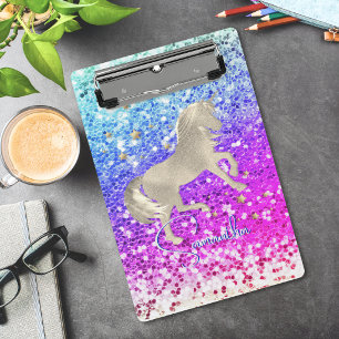Mini Porte-bloc Joli licorne rose Paillettes arc-en-ciel monogramm