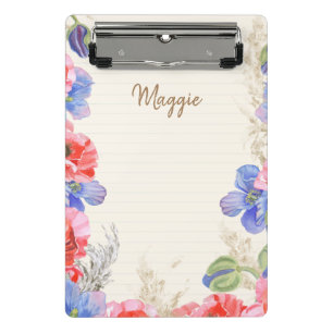 Mini Porte-bloc Jolies fleurs et lignes d'aquarelle monogrammes
