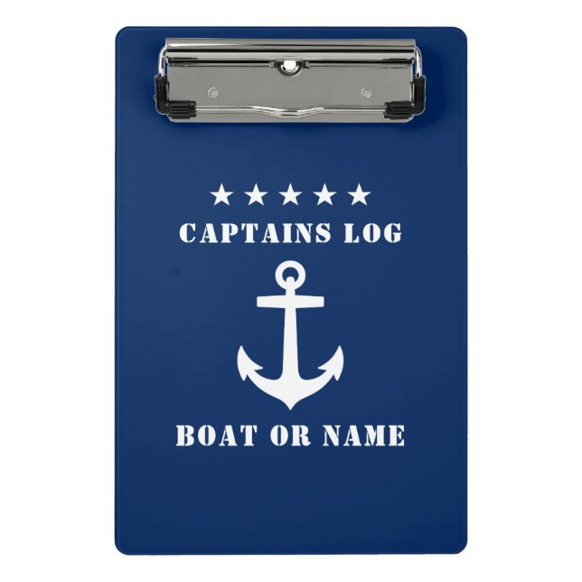 Mini Porte-bloc Journal du capitaine Votre nom de bateau Étoiles d (Devant)