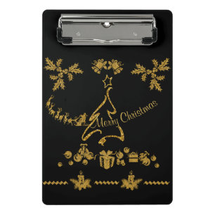 Mini Porte-bloc Joyeux Noël pailleté or, Père Noël