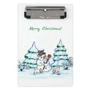 Mini Porte-bloc Joyeux Noël ! Snowman avec chat et chiot