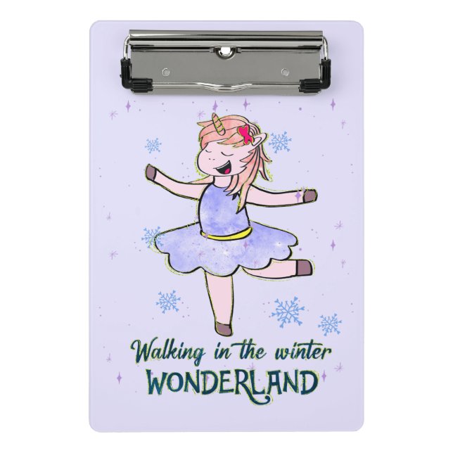 Mini Porte-bloc Kawaii Unicorn | Marcher en hiver (Devant)