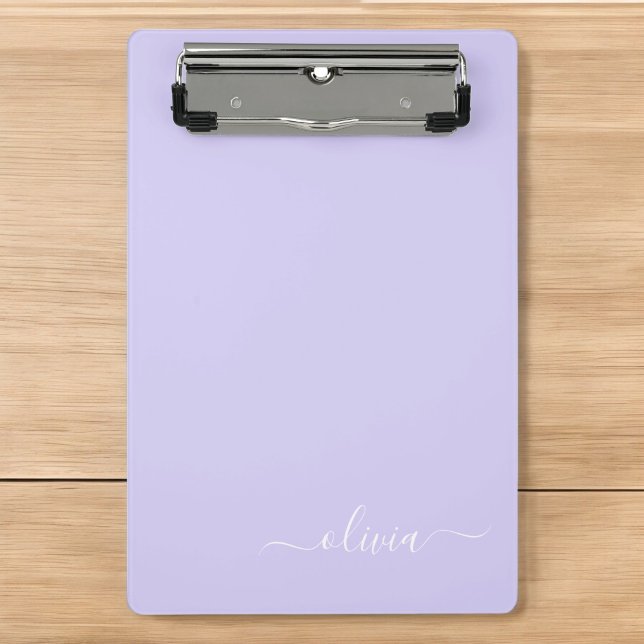 Mini Porte-bloc Lavande Purple Script Moderne Fille Monogramme Nom (Créateur téléchargé)
