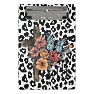 Mini Porte-bloc Léopard des neiges croisé, fleurs et papillons