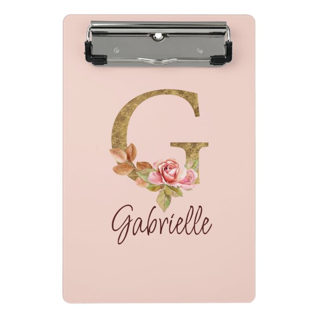 Mini Porte-bloc Lettre de nom personnalisée G Rose poudré or foil  (Devant)