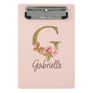 Mini Porte-bloc Lettre de nom personnalisée G Roses roses blush en