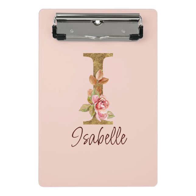 Mini Porte-bloc Lettre de nom personnalisée I Roses roses blush fe (Devant)