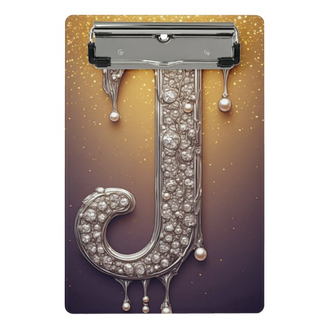 Mini Porte-bloc 💎 Lettre J Style de bureau diamant perle ✨ (Devant)