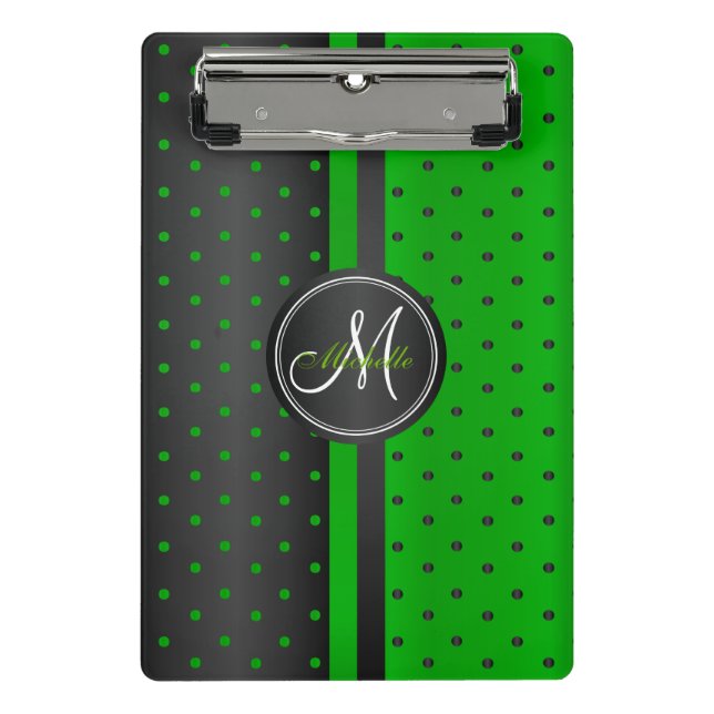 Mini Porte-bloc Lime vert et Pois noirs - Monogramme (Devant)