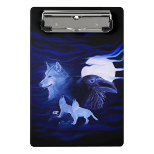 Mini Porte-bloc Loups et corbeau avec pleine lune