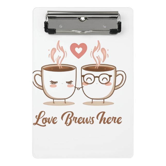 Mini Porte-bloc Love Brews Here - Cute Romantique Couple de café (Devant)