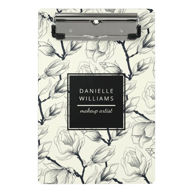 Mini Porte-bloc Magnolia Botanique Élégante Noire et Hors Blanc (Devant)