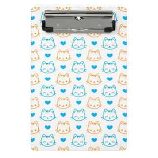 Mini Porte-bloc Mignon motif de visages de chat turquoise et orang