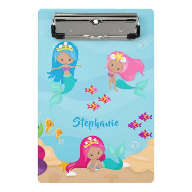 Mini Porte-bloc Mignonne sirène fille personnalisée sous la mer (Devant)
