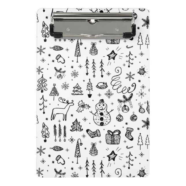 Mini Porte-bloc Modèle d'icônes de Noël noir et blanc – Mignon  (Devant)