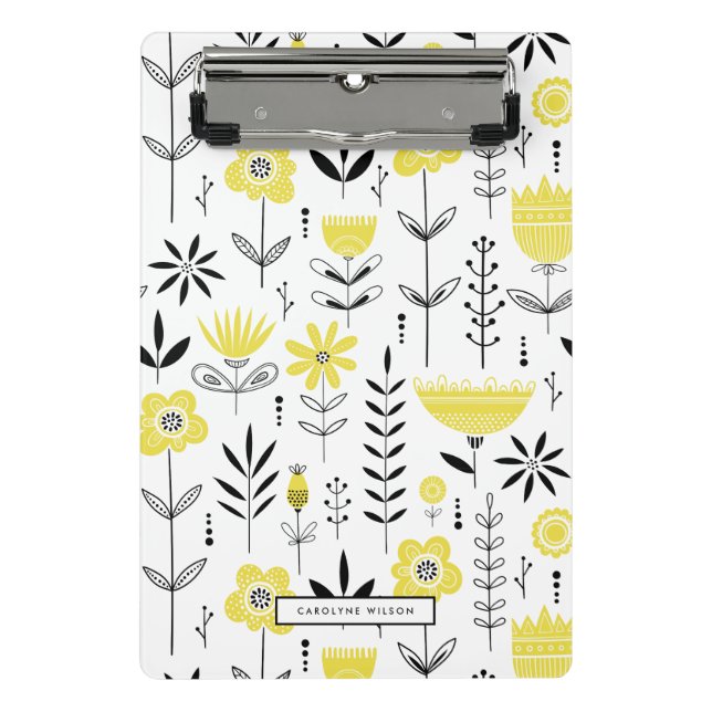 Mini Porte-bloc Modèle floral scandinave jaune (Devant)