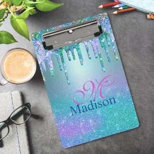 Mini Porte-bloc Monogramme chic pailleté dégradé turquoise violet