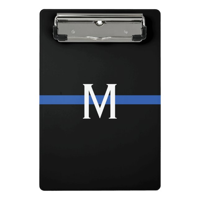 Mini Porte-bloc Monogramme de la ligne bleue mince de la police (Devant)