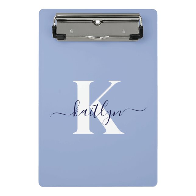 Mini Porte-bloc Monogramme de script bleu moderne (Devant)