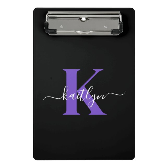 Mini Porte-bloc Monogramme de script moderne violet noir (Devant)