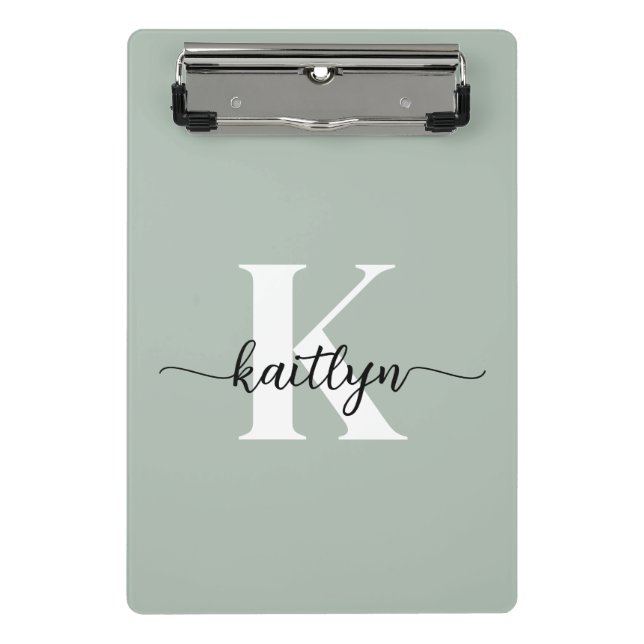 Mini Porte-bloc Monogramme de script vert Sage (Devant)