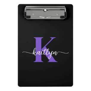 Mini Porte-bloc Monogramme de script violet noir