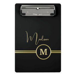 Mini Porte-bloc Monogramme de signature or élégant sur fond noir