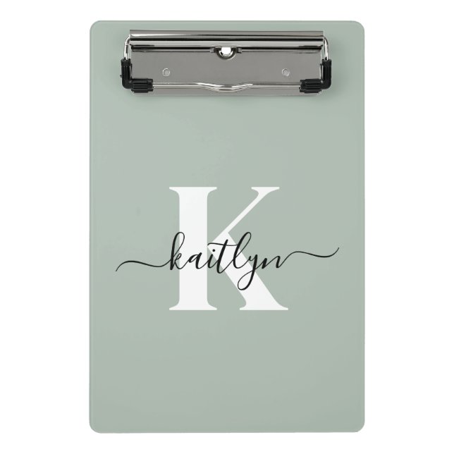 Mini Porte-bloc Monogramme de style moderne vert sauge (Devant)