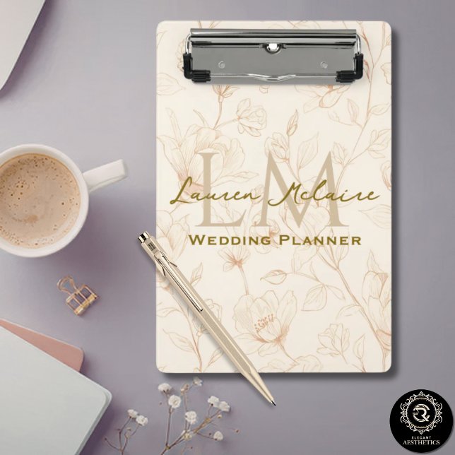 Mini Porte-bloc Monogramme d'entreprise Fleur sauvage neutre (Neutral Wildflower Monogram Business Accent Mini Clipboard)