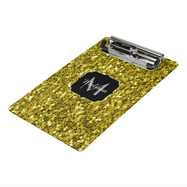 Mini Porte-bloc Monogramme doré foncé jaune faux parties scintilla (Angle3)