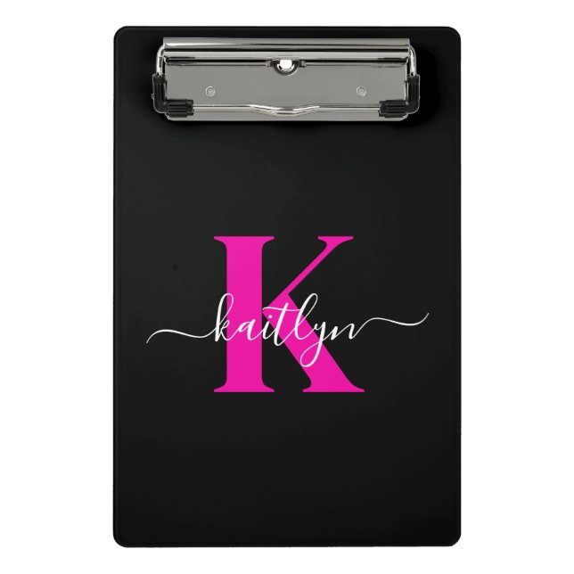 Mini Porte-bloc Monogramme élégant noir rose vif écriture (Devant)