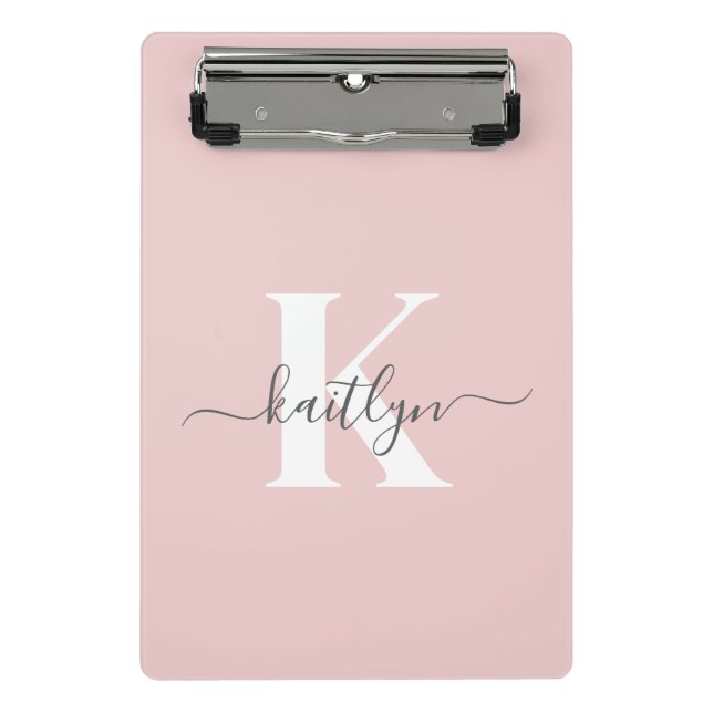 Mini Porte-bloc Monogramme élégant rose poudré gris (Devant)