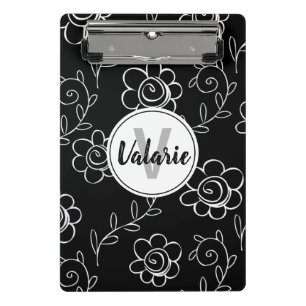 Mini Porte-bloc Monogramme floral noir et blanc simple