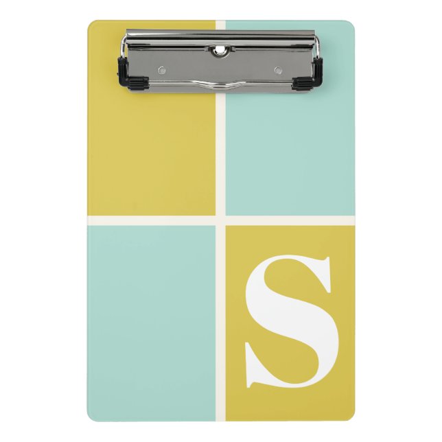 Mini Porte-bloc Monogramme géométrique bleu jaune moderne tendance (Devant)