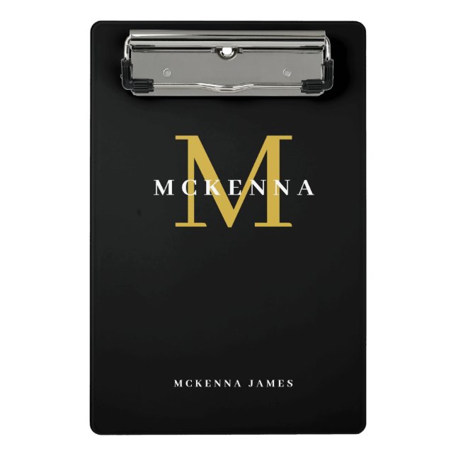 Mini Porte-bloc Monogramme Moderne Gras Or Noir Nom Initial (Devant)