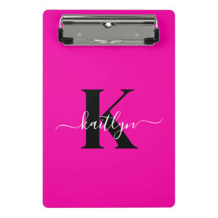 Mini Porte-bloc Monogramme moderne rose noir écriture script