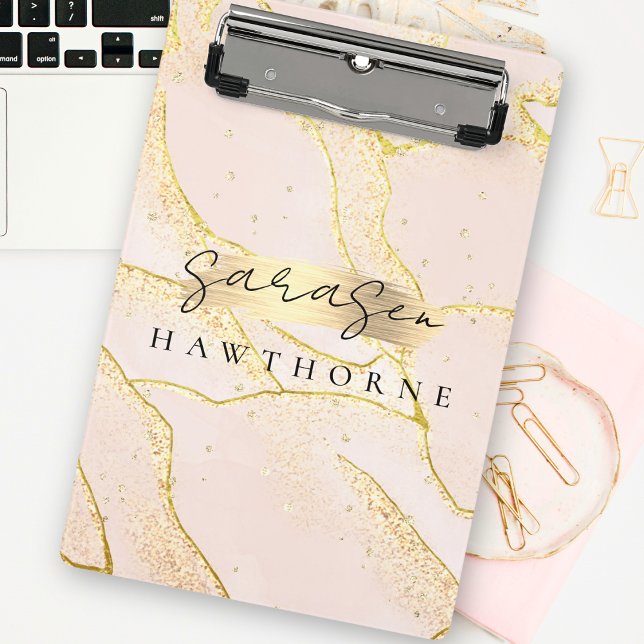 Mini Porte-bloc Monogramme moderne Script Blush Pink Gold Foil (Créateur téléchargé)