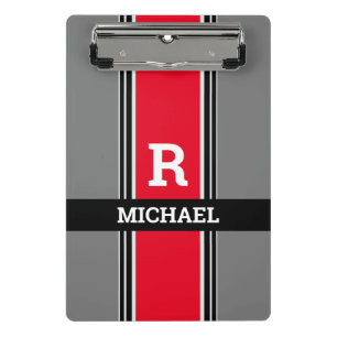 Mini Porte-bloc Monogramme & nom en gras, rayures rouges grises et