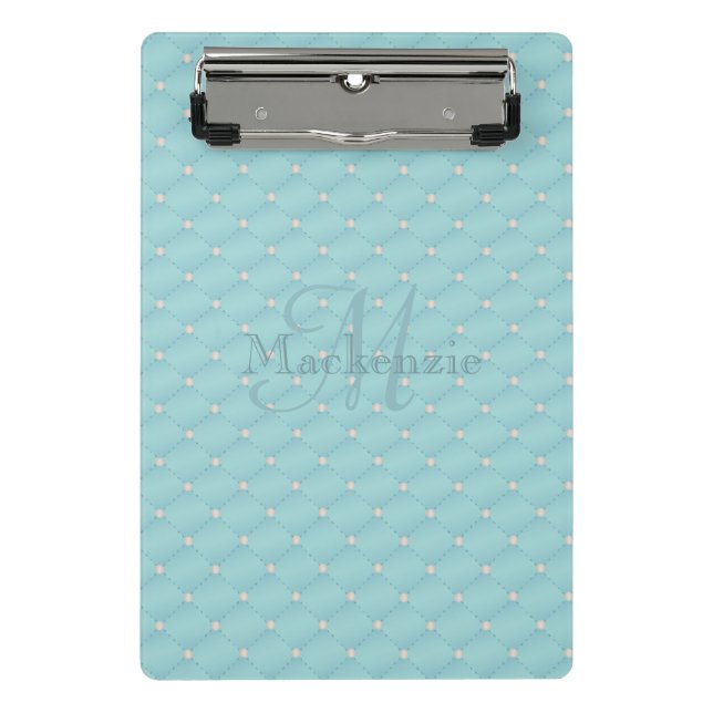 Mini Porte-bloc Monogramme Nom Personnalisé Quilt Design Turquoise (Devant)
