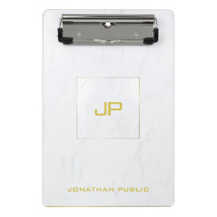 Mini Porte-bloc Monogramme Or Marbre blanc élégant moderne tendanc