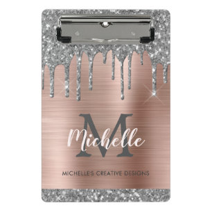 Mini Porte-bloc Monogramme or Rose Parties scintillant argent