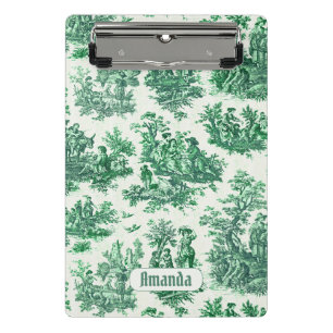 Mini Porte-bloc monogramme vintage fleuri vert toile jouy