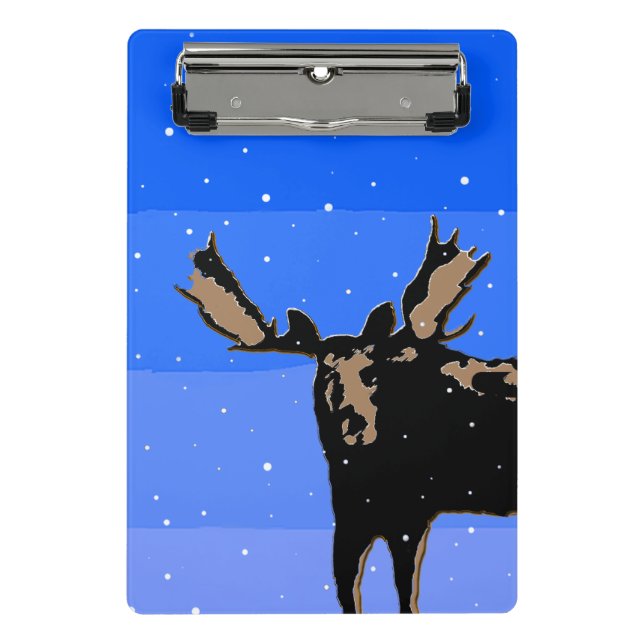 Mini Porte-bloc Moose en hiver - Art original de la faune (Devant)
