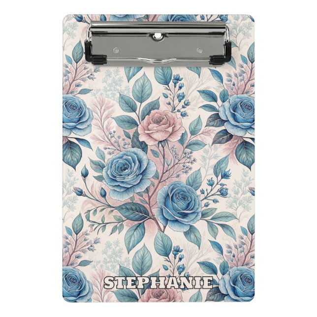 Mini Porte-bloc Motif bleu et rose sur blanc doux (Devant)